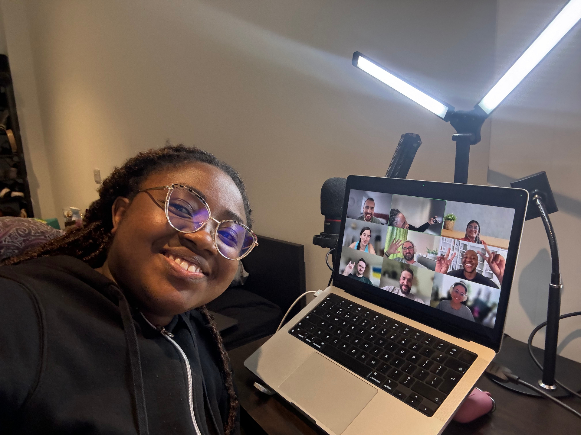 Working from home on a team video call